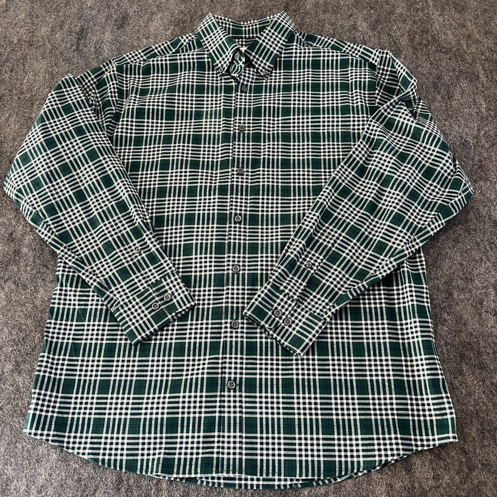Jos. A. Bank Mens Medium Traditional Fit Green Plaid Check Long Sleeve Shirt
